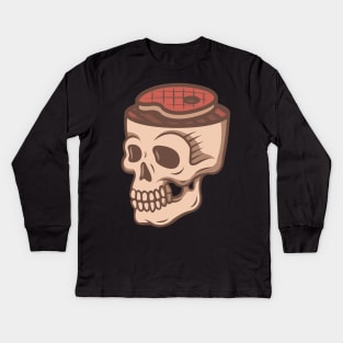 Funny BBQ Grill Barbecue Skull Head Kids Long Sleeve T-Shirt